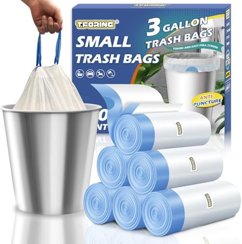 Small 3 Gallon Trash Bags Drawstring,0.96 Mil,Unscented,120 Count by TFORING%C2%AE