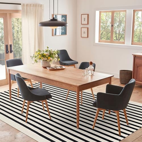 IOHOUZE 5x8 Striped Area Rug, Washable Indoor Outdoor, Black Beige - Image 3