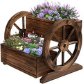 OIPRTGFJ Wooden Wagon Planter Box, Garden Planter with Wheels,Decorative Planter for Flowers Herbs Vegetables for Indoor & Outdoor Décor, Flower Cart for Patio Garden Balcony by OIPRTGFJ