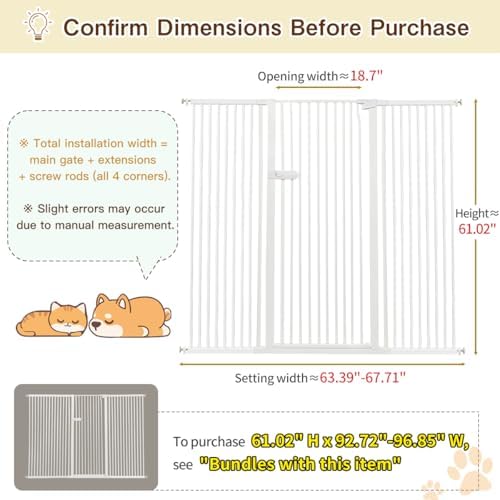 Lumizone Extra Tall Cat Gate 61.02" High 63.39"-67.71" Wide Pet Gate White - Image 2