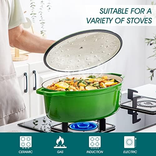 vancasso 9.3 Qt Oval Enameled Cast Iron Dutch Oven with Lid, Green - Image 3