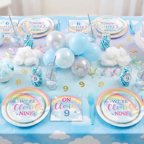 Rakuto on Cloud 9 Birthday Decorations for Girls, 96PCS Cloud 9 Year Old Girl Bday Disposable Paper Plates and Napkins Party Decorations, We Cloud Nine Forks Tableware Decor Supplies Serves 24 Guest - Image 6