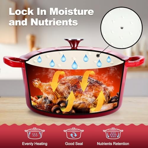 P&P CHEF 6QT Enameled Dutch Oven, Dutch Oven Pot for Bread Baking, Red - Image 5