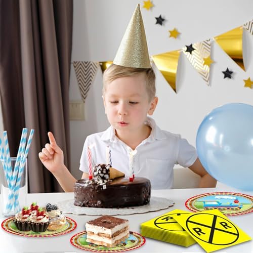 40pcs Yellow Happy Train Party Supplies Warning Train Theme Tableware Set Including Plates Napkins for Train party Boys Girl Birthday Baby Shower,Suitable for 20 Guests - Image 5