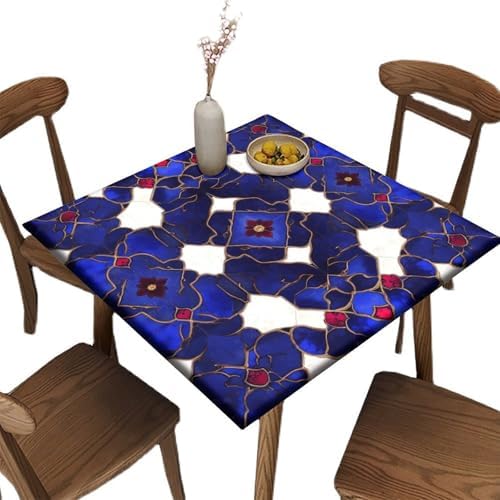 Tablecloth with Elastic, Moroccan Trellis Pattern Printed on Oilproof Patio Cover Fits, Use for Kitchen Patio Restaurant, Fit for 28" x 28" Square Tables by JRBSZMI2