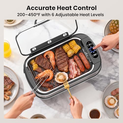 Electactic Smokeless Electric Grill & Griddle for Indoor Cooking, Nonstick Contact Grill with 6-Level Temperature Control, Dishwasher Safe Plates, Auto Shut-Off, Ideal for Kitchen, Apartment, Home - Image 5