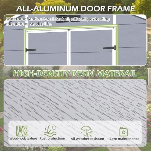 8 x 8 FT Plastic Outdoor Storage Shed with Floor, Resin Garden Shed - Image 6