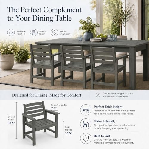 Patio Dining Chairs Set of 2, All-Weather HDPE Outdoor Dining Chair with High Back, Stackable Heavy Duty 400 lbs Lawn Armchair for Backyard Deck Porch Table, Gray - Image 3