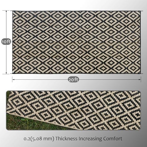 SAND MINE Waterproof Outdoor Rug 10x20 ft, Plastic Reversible Rug, Modern Area Rug, Large Floor Mat for Outdoors, RV, Patio, Backyard, Deck, Picnic, Beach, Camping, Black & Beige - Image 2