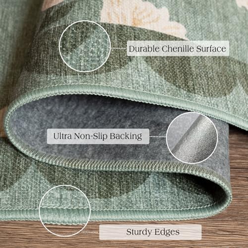 Front Door Mat Indoor Entrance - 2x4.3 Sage Green Boho Floral Rug - Image 3