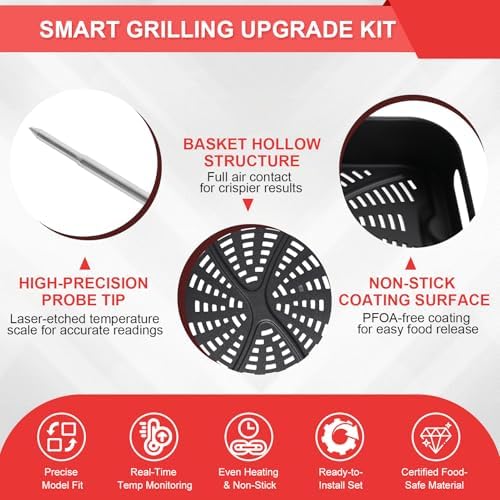 Nonstick Crisper Basket & Meat Probe for Ninja FG551/FG550 Foodi XL Grill - Image 4