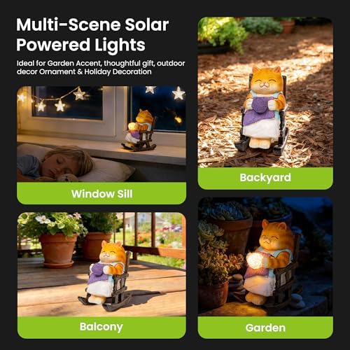 SOWSUN Solar Garden Decor Outdoor Miniature Cat Statue for Patio Yard - Image 2