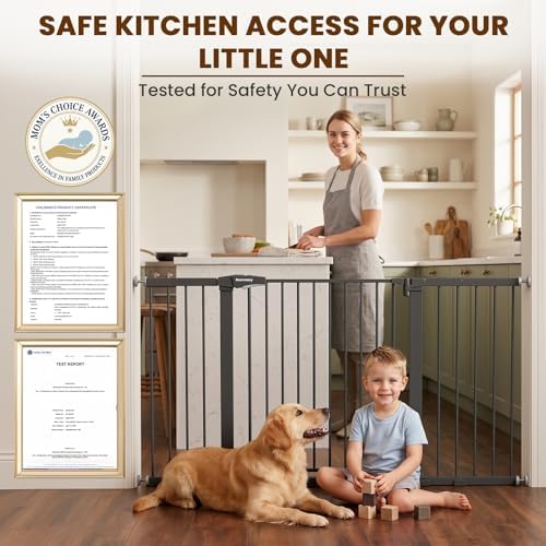 Mumeasy 36-63" Extra Wide Baby Gate for Stairs, 28.74" Walk Through Large Dog Gate for Doorways & Hallways, Auto Close Pet Gate Indoor, Pressure Mounted Child Wide Long Safety Gate for House, Black - Image 6