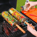Rolling Grill Baskets (2PCS), Removable Wooden Handle, 304 Stainless Steel, Nesting Grilling Net, BBQ Accessories Tools for Vegetable Shrimp, Outdoor Cooking Camping, Birthday Gifts for Men/Dad/Husband (Mesh BBQ Cylinder Set (2 Pcs)) by OUTDOORSPORTS