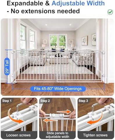 45-80" Extra Wide Baby Gate for Large Openings, Metal Heavy Duty Dog Gate - Image 5