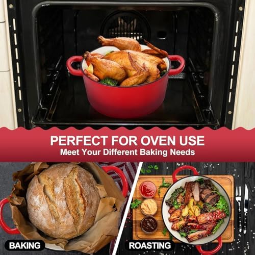 P&P CHEF 6QT Enameled Dutch Oven, Dutch Oven Pot for Bread Baking, Red - Image 7
