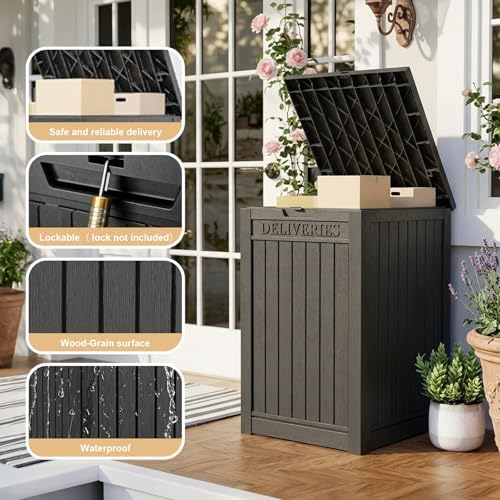 PatioZen Package Delivery Box, Waterproof Outdoor Container Lockable, Black - Image 3