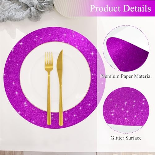 50 PCS Purple Paper Placemats Round Place Mat Glitter Disposable Paper Charger Doilies Tablemats for Birthday Wedding Halloween Banquet Party Dinner Table Decor(13x13inch) - Image 3