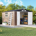 MXV 10 x 10FT Outdoor Storage Shed, Metal Garden Shed with Windows, Double Lockable Doors & Sloped Roof, Magnetic Solar Lamp, Tool Sheds for Backyard Garden Patio Lawn, Brown by Unknown