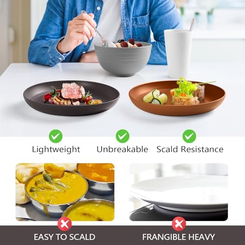 Teivio 16-Piece Kitchen Plastic Wheat Straw Dinnerware Set, Service for 4, Dinner Plates, Dessert Plate, Cereal Bowls, Cups, Unbreakable Plastic Outdoor Camping Dishes, Farmhouse - Image 4