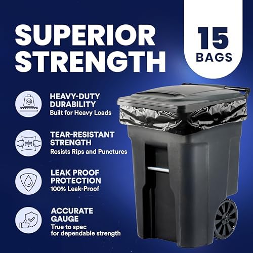 Plasticplace 95-96 Gallon Heavy Duty Black Trash Bags - Contractor Grade, Extra Large Garbage Bags for Construction & Outdoor Trash Cans, 1.2 Mil Thick, 61” x 68” (15 Count Roll) - Image 4