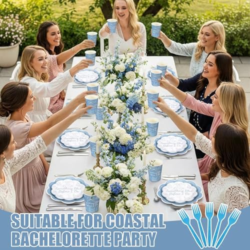 Zubebe 120 Pcs Something Blue Bridal Tableware Serves 24 Plates Cups Napkin - Image 5