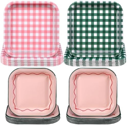 Pickmesh 100 Pcs Camp Gingham Paper Plate Disposable Scalloped Plaid Plate by Pickmesh