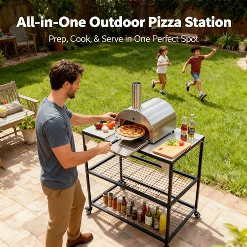 3-Tier Rolling Utility Grill Cart with Wheels, Stainless Steel - Image 3