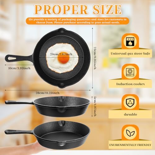 Vesici 2 Pcs Cast Iron Skillet Frying Pans with Drip-spouts Circle Non-stick Frying Skillet Omelette Pan Safe Healthy Cookware for Home Barbecue Kitchen Party Restaurant Catering Service (7.9 Inch) - Image 5