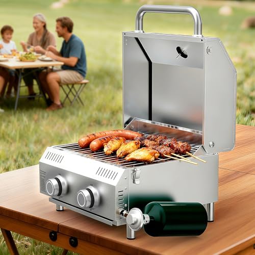 Bestfire Dual Connection Tabletop Propane Gas Grill, 2 Burners, 20,000 BTU - Image 4