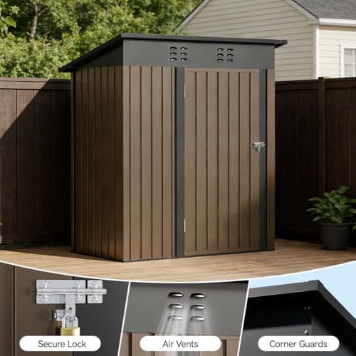 COMHOMA Shed Outdoor Storage Shed Metal,Lockable Doors Tool Sheds with Sloping Roof,Steel Garden Shed with Air Vent for Backyard,Patio,Lawn,Poolside(Brown,5'*3') - Image 2