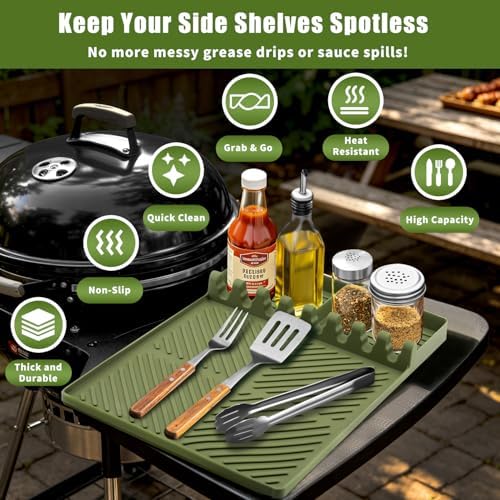 Silicone Griddle Tools Mat for Blackstone Weber, Extra Large 16" x 11.6" Spatula Mat with Drip Pad, Heat Resistant BBQ Accessories Organizer for Outdoor Grill Side Shelf, BBQ Gifts for Men - Image 3