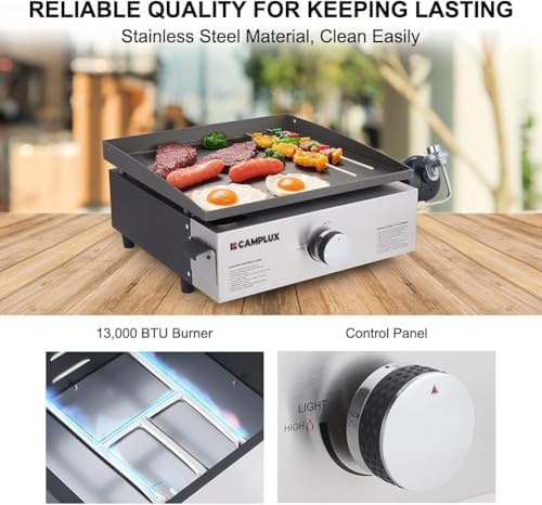 Camplux Propane Gas Grill,Flat Top Grill Station for Kitchen,Camping,Outdoor,Tabletop -Stainless Steel BBQ Griddle with Knobs & Ignition,17inch - Image 4