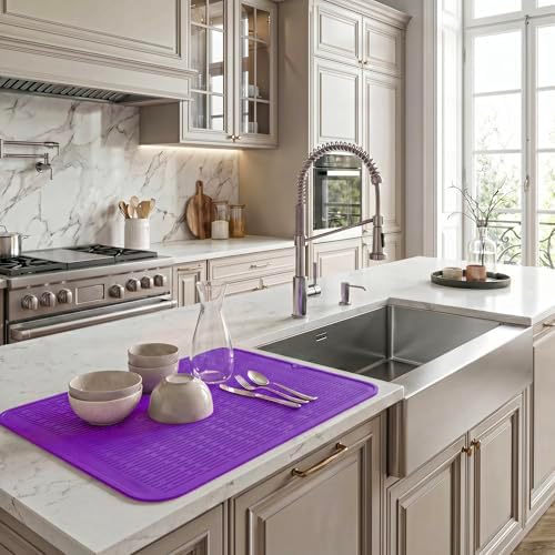 MicoYang Silicone Dish Drying Mat for Multiple Usage,Easy clean,Eco-friendly,Heat-resistant Silicone Mat for Kitchen Counter or Sink,Refrigerator or Drawer Liner Purple 3XL 28 inches x 18 inches - Image 5