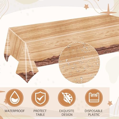 41 Pcs Camping Birthday Party Decorations Rustic Wood Grain Slice Tableware Brown Camo Wood Paper Plates Napkins Tablecloth丨Forest Themed Bonfire Hunting Birthday Lumberjack Party Decor,Serves 20 - Image 5