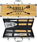 Grilling Accessories, Christmas Grilling Gifts for Men, Birthday Gift for Dad, Heavy Duty Wooden BBQ Grill Kit, Thick Stainless Steel Grill Utensils with Non-Slip Handle Tools in Portable Bag by Taesun
