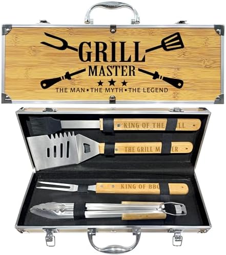 Grilling Accessories, Christmas Grilling Gifts for Men, Birthday Gift for Dad, Heavy Duty Wooden BBQ Grill Kit, Thick Stainless Steel Grill Utensils with Non-Slip Handle Tools in Portable Bag by Taesun