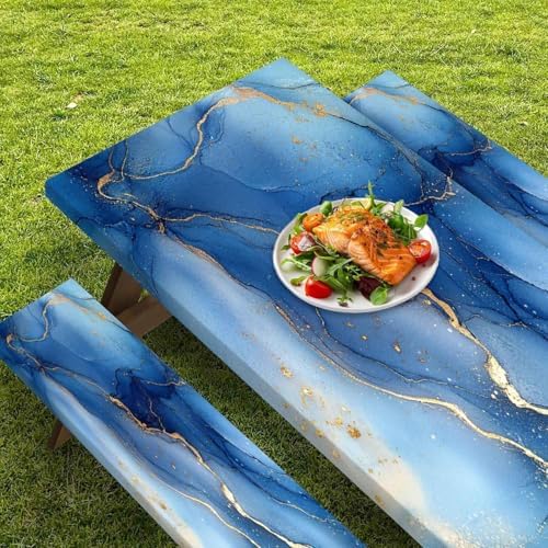CAPSCEOLL Picnic Table Cover with Bench Covers 5ft - Dark Blue Marble - Image 5
