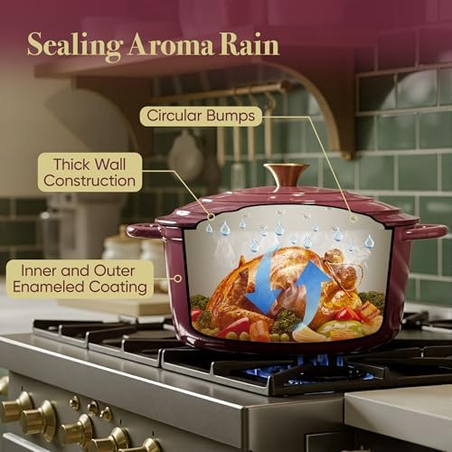 Vintage Style Oval Dutch Oven for Bread Baking, 4.5 Quart Non Stick Enameled Cast Iron Dutch Oven Pot with Lid, Oven Safe Oval Casserole with Lid up to 500°F for Baking, Braising, Stews, Roasting, Rose - Image 6