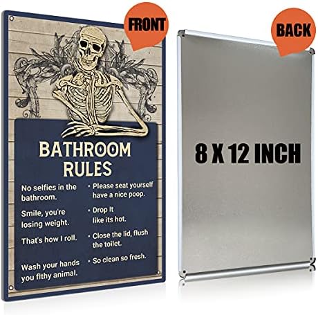 BEASTZHENG Funny Skull Bathroom Rules Metal Tin Sign Wall Decor - Vintage Bathroom Quote Tin Sign for Toilet Restroom Washroom Home Decor Gifts - Image 2