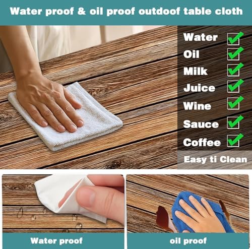 Farmhouse Picnic Table Cover with Bench Covers Camping Essentials Brown Wood Grain Waterproof Windproof Camping Tablecloth Fitted Tablecloth Cover with Elastic Edge for Indoor Outdoor 3 PCS 30x60 Inch - Image 5