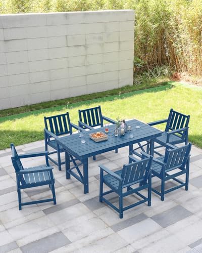 HDPE Outdoor Dining Table, 66.9” Rectangle Patio Dining Table for 6, All-Weather HDPE Outdoor Table with 2.2” Umbrella Hole, HDPE Patio Furniture for Deck, Backyard, Garden, Pool, Navy - Image 4