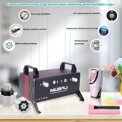 4 Arm Cup Turner for Crafts Tumbler,Multi Tumbler Spinner Machine Kit,Tumbler Turner DIY Glitter Epoxy Resin Tumblers (4X-Black) - Image 2