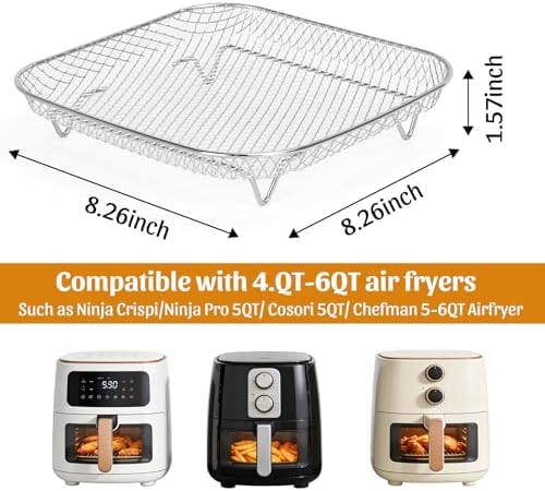 Air Fryer Rack Square,8.2 inch Stainless Steel Air Fryer Grill Basket with 25pcs Liners Stackable,6-8 QT Air Fryers Accessories for Cosori, Instant Vortex 6QT XL, Ninja Pro XL 6.5 QT - Image 3