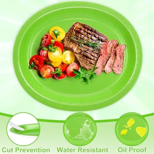 QZYL 50 Pcs Party Decorations, 12.2'' X 10.2'' Oval Large Paper Plates, Lime Green Disposable Paper Plate Heavy Duty Daily Dinner Plates for Birthday Party Wedding Picnic Holiday - Image 3