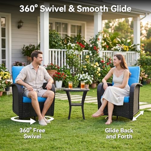 Aoxun Patio Furniture Set with Swivel Rocker Chairs, 10 Piece Outdoor Sectional Sofas, Wicker Rattan Outdoor Furniture with Thickened Cushion for Backyard, Garden Peacock Blue - Image 3