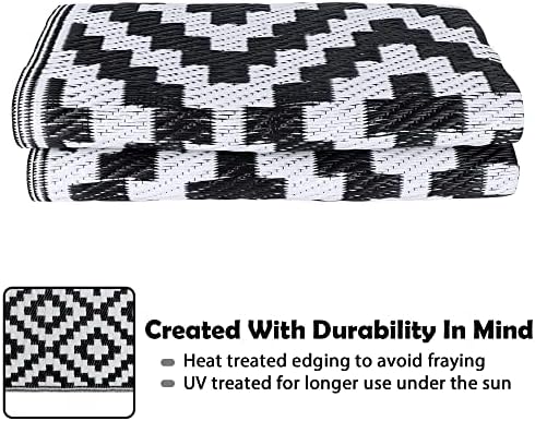 SAND MINE Waterproof Outdoor Rug 4x6 ft, Plastic Reversible Rug, Modern Area Rug, Large Floor Mat for Outdoors, RV, Patio, Backyard, Deck, Picnic, Beach, Camping (4' x 6', Black & White Lattice) - Image 4