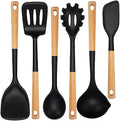NCUE 6-Pcs Silicone Kitchen Utensils Set Wood Handle BPA-Free Food Grade by NCUE
