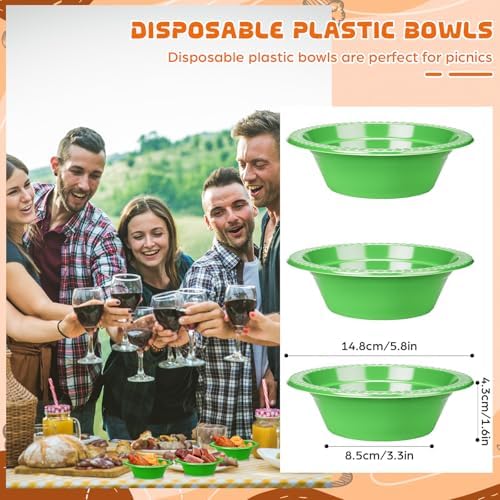 24 Pack 12 oz Disposable Plastic Bowls Dessert, Ice Cream, Salad, Soup Serving Cups for Party, Picnic, Food Snacks (Green) - Image 2