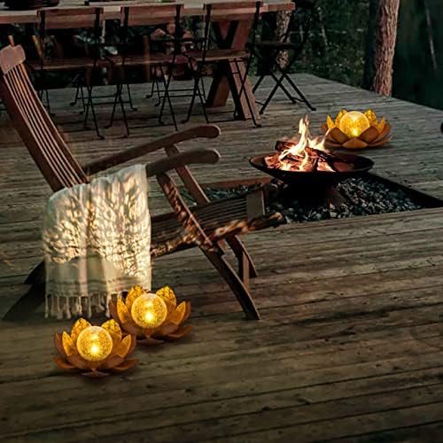 Huaxu Solar Lights Outdoor Decor Metal Lotus Flower LED Waterproof Glass Decorative Gifts for Garden Lover Women Mom Table Pathway Lawn Patio Yard Ground - Image 4